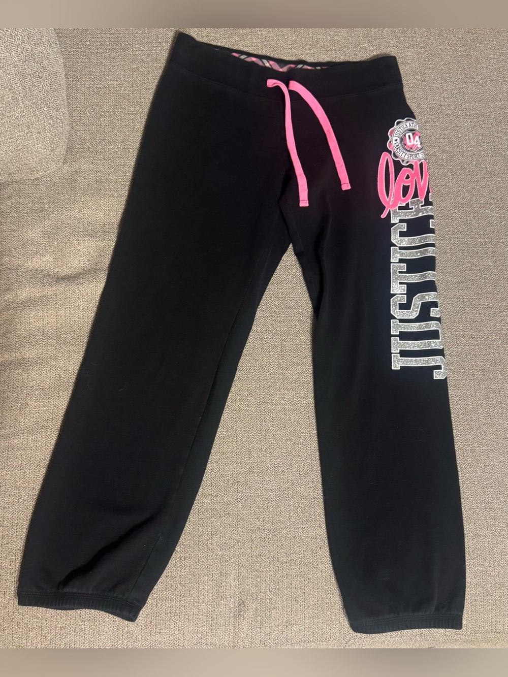 Justice Black Sweatpants with Hot Pink Drawstring and Logo